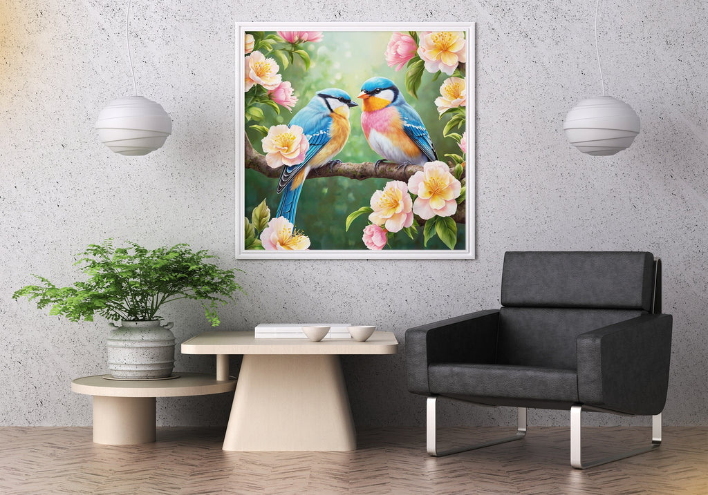 Charming Pair - Blossom and Birds - 16x16 - Framed Posters