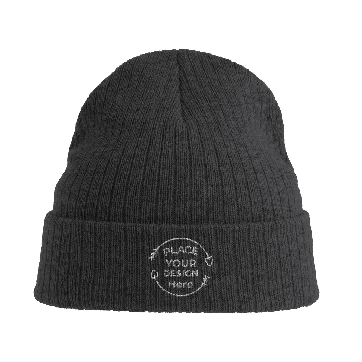 Eco-Friendly Warmth - The Sustainable Rib Cuffed Beanie - Dark Grey - Beanies