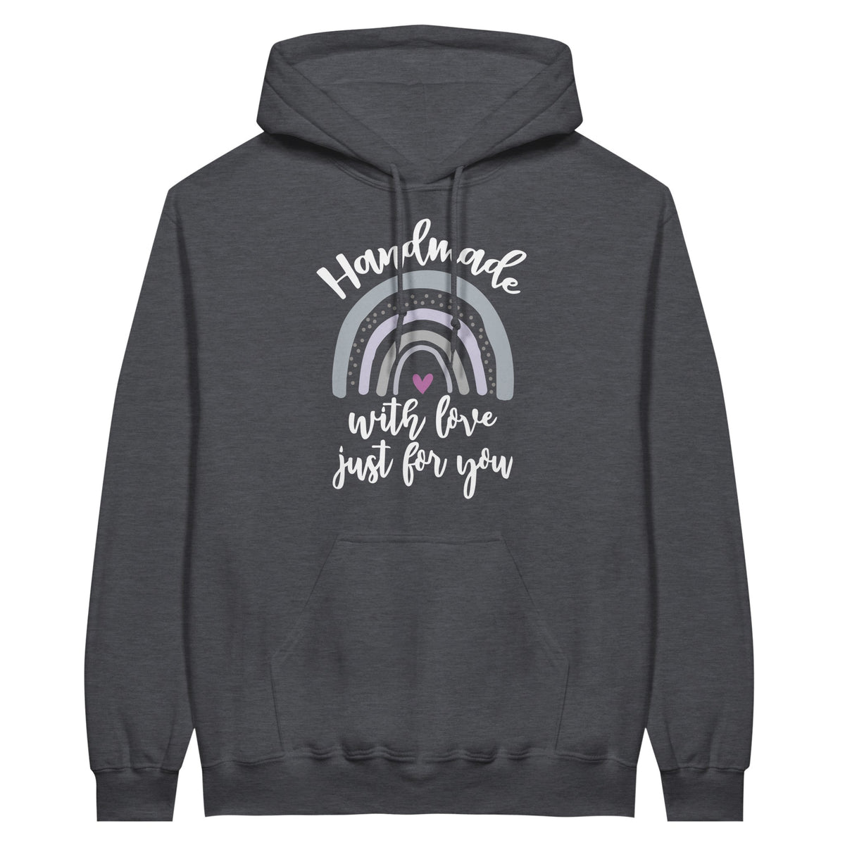 Handmade with Love - Rainbow Text Unisex Hoodie - Dark Heather - Hoodies