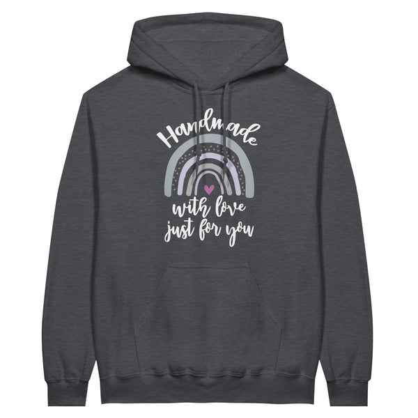 Handmade with Love - Rainbow Text Unisex Hoodie - Dark Heather - Hoodies