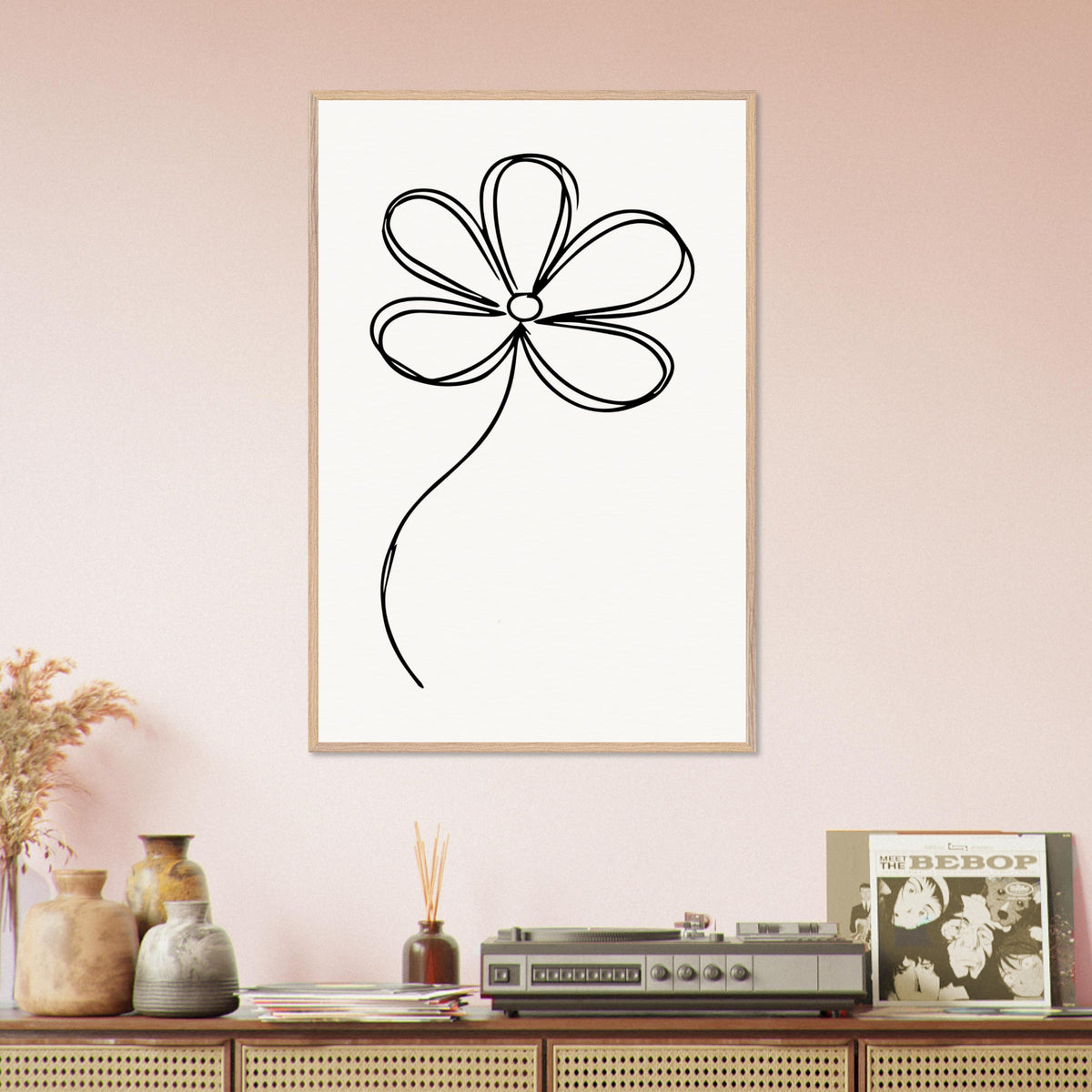 Simplicity in Bloom - Vintage-Inspired Floral Art - 60x90 cm 24x36″ Wood frame - Wooden Framed Posters