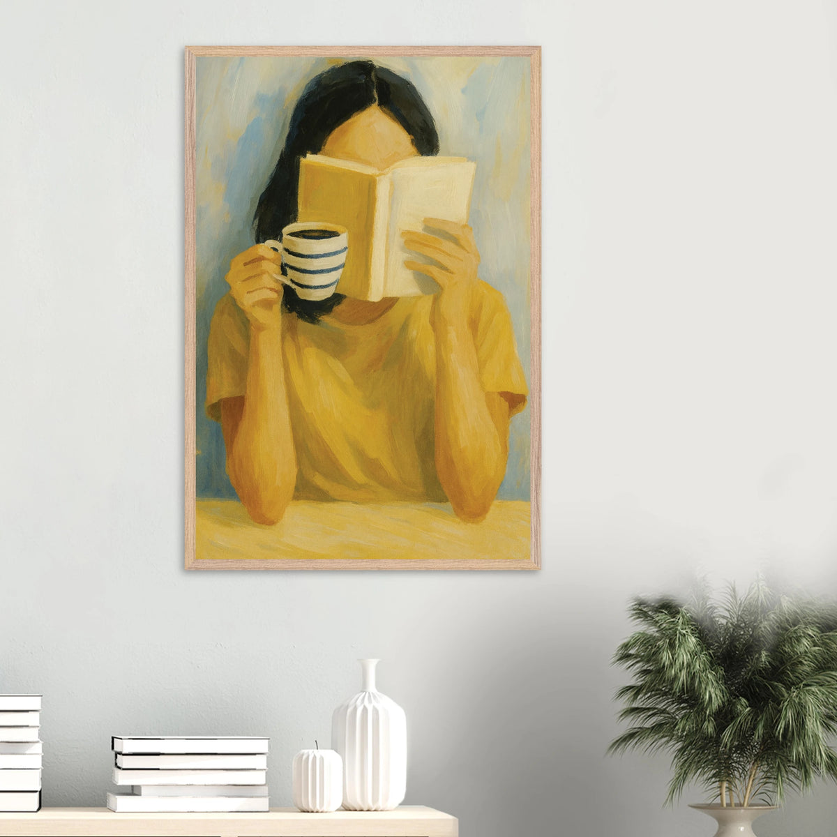 Book & Coffee Wooden Framed Poster – Gift of Serenity - Wood frame - Wooden Framed Posters