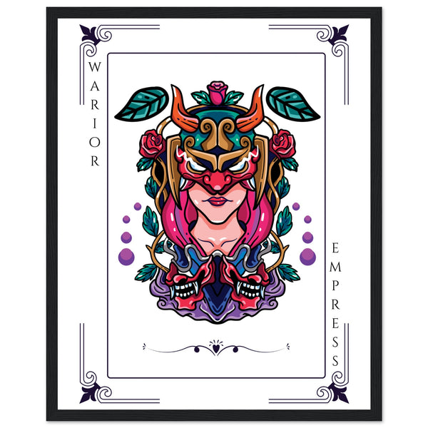 Artistry Unleashed - Warrior, Sacred Bull, and Tiger Spirit - 40x50 cm 16x20″ Black frame Warior Empress - Wooden Framed Posters