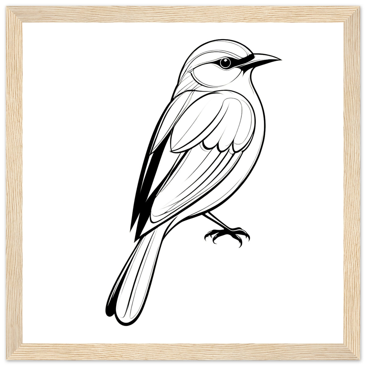 Serenity in Lines - Framed Bird Poster - 30x30 cm 12x12″ Wood frame - Framed Posters