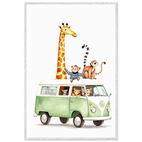 Joy Ride – Safari Van Wall Art for Kids - - Wooden Framed Posters
