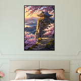 Spring Vista - Temple & Blossoms Wall Art - Black frame 60x90 cm 24x36″ - Wooden Framed Posters