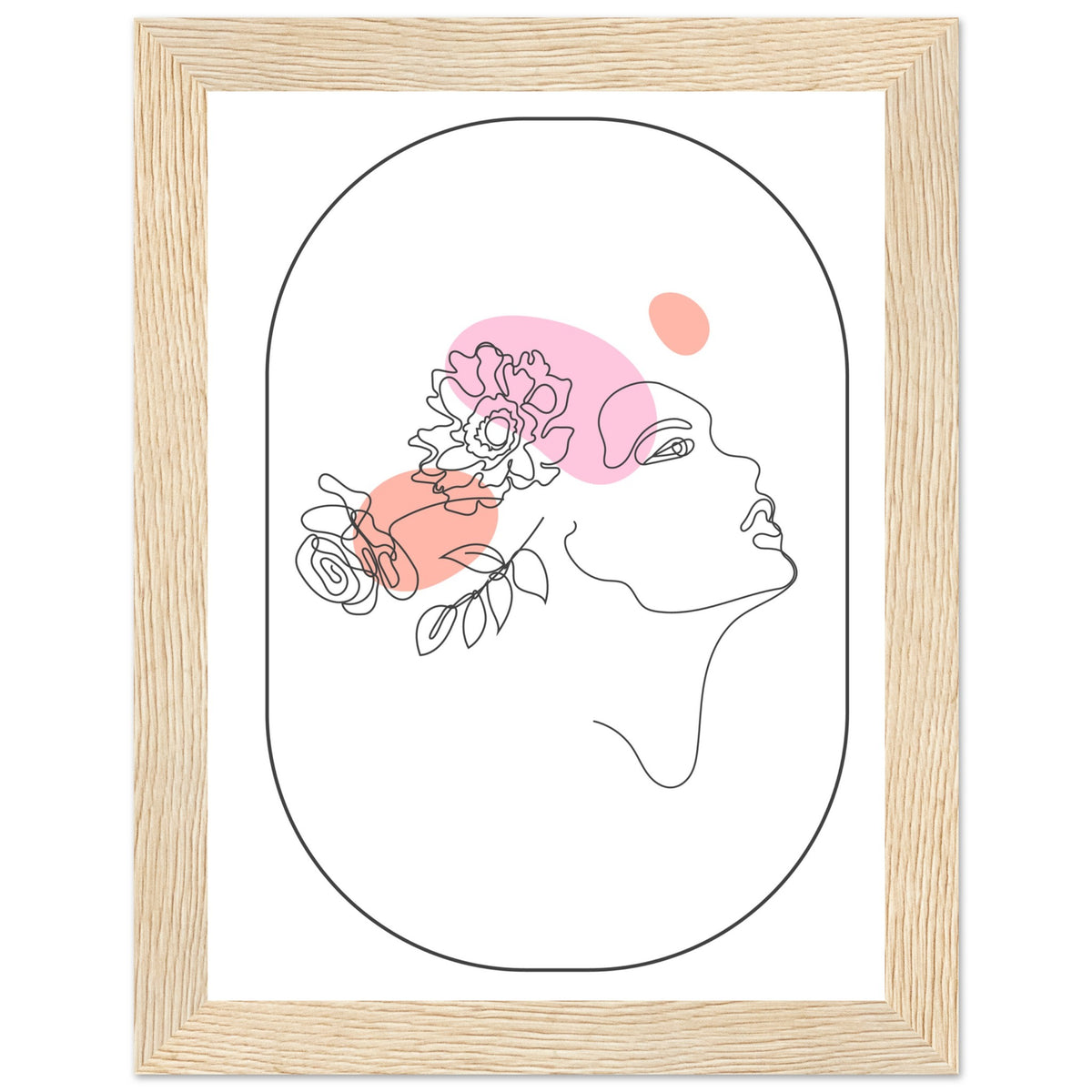 Ethereal Blossom Muse - Framed Line Art Poster - 15x20 cm 6x8″ Wood frame - Wooden Framed Posters