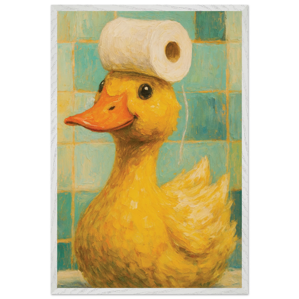 Wooden Framed Poster – Fun Duck Bathroom Decor - - Wooden Framed Posters