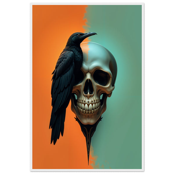 Raven's Requiem - Skull & Crow Framed Print - - Wooden Framed Posters