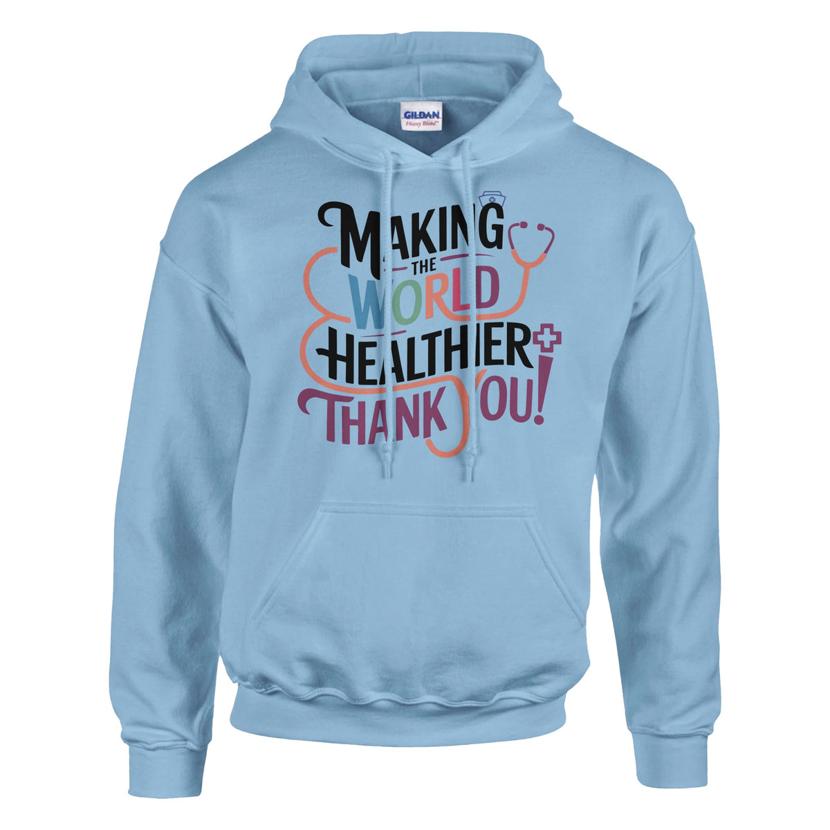 Gratitude in Every Stitch 'World Thank You' - Light Blue - Hoodies