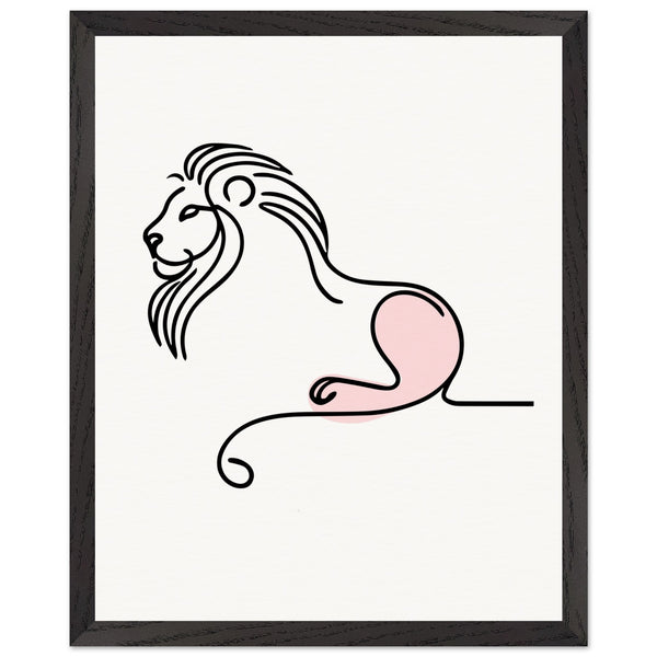 Majestic Serenity - Lion Line Art Poster - 40x50 cm 16x20″ Black frame - Wooden Framed Posters