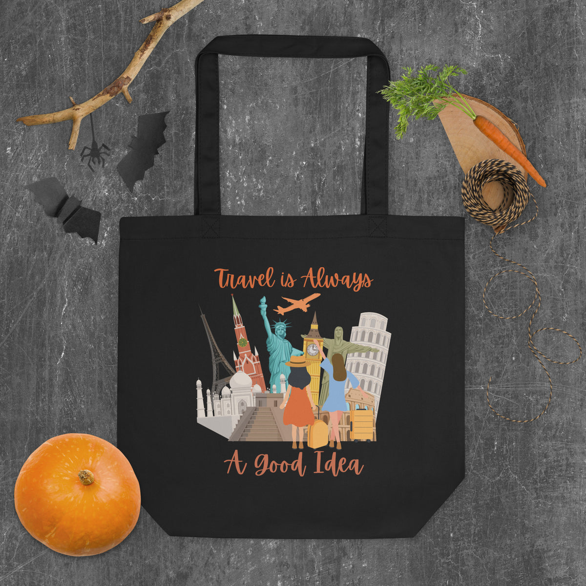 Journey Inspiration - Travel is Calling - Black - Tote Bags