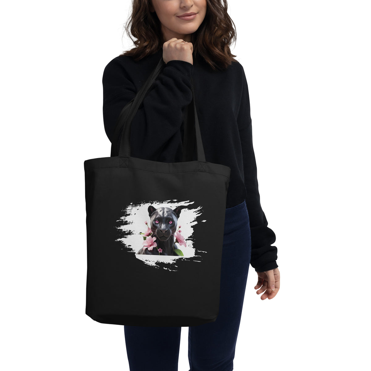 Black Panther Beauty - Pink-Eyed Elegance Tote - - Tote Bags