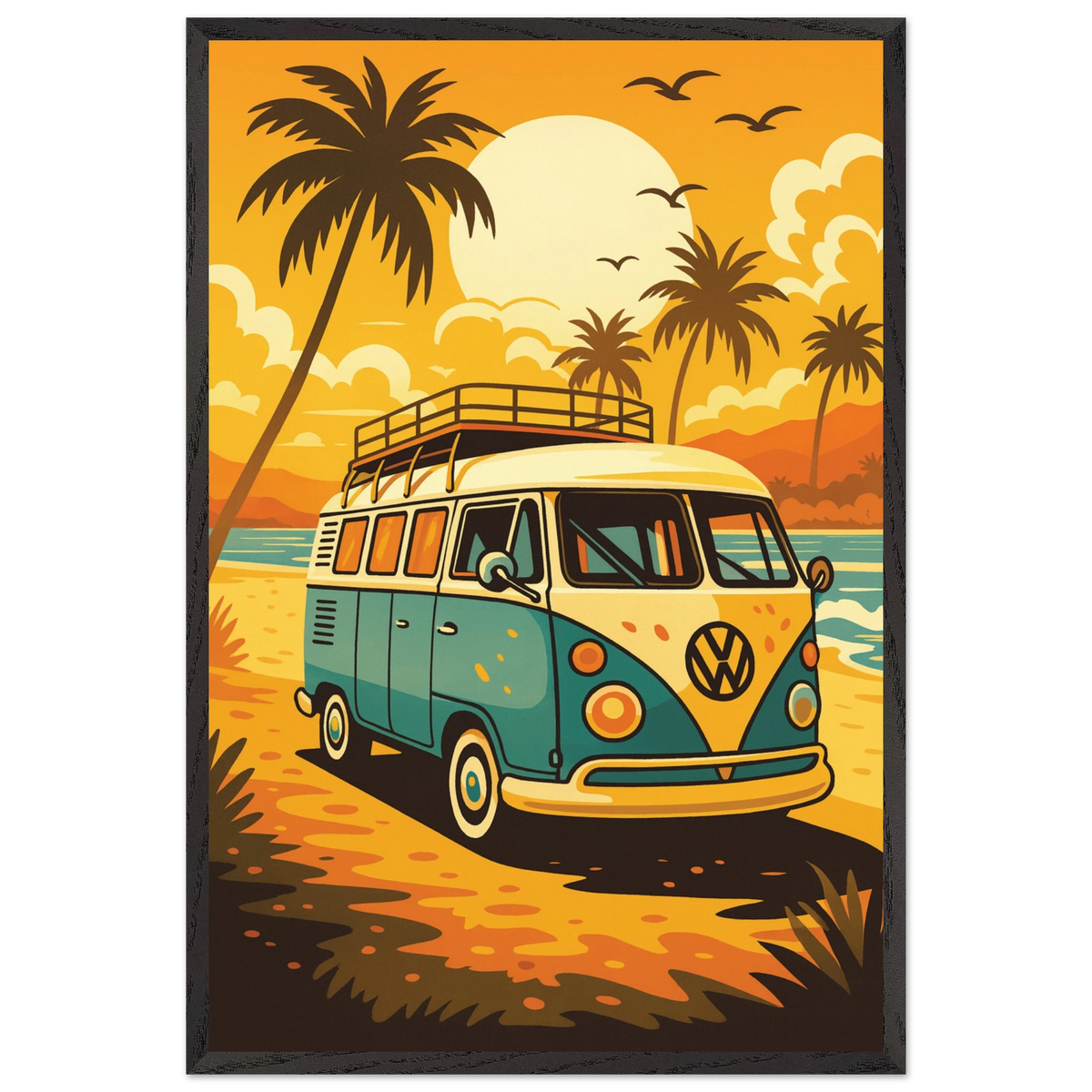 Retro Roadtrip – Wooden Framed Poster Gift for Dreamers - Black frame - Wooden Framed Posters
