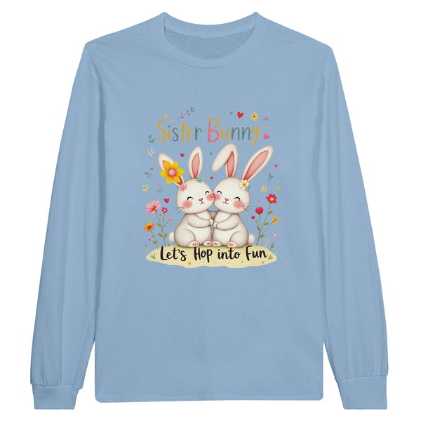 Sister Bunny Easter Tee – Gift the Joy of Sisterhood - Light Blue - Long Sleeves T-shirts