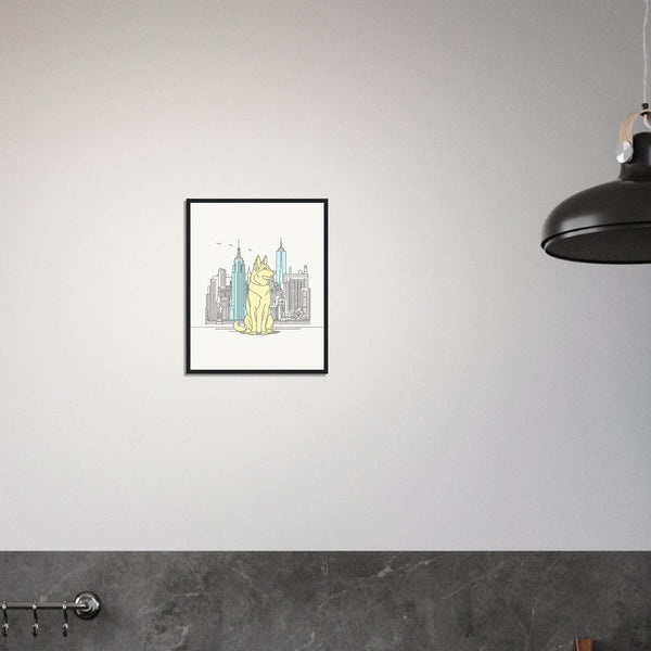 Urban Companion - Dog and Cityscape Art - - Wooden Framed Posters