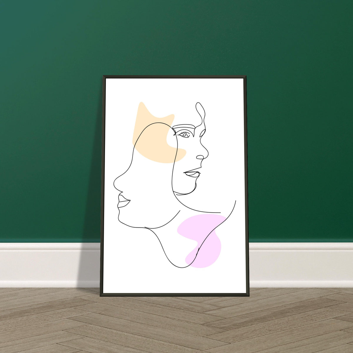 Mirrored Elegance - Artistic Line Faces in Gentle Tones - - Metal Framed Posters