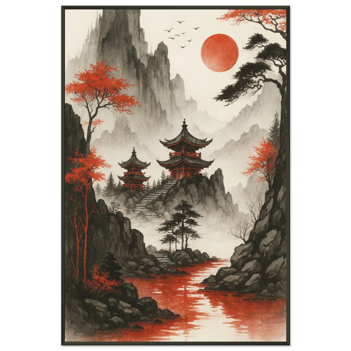 Gift Tranquility - Japanese Pagodas Metal Framed Poster - - Metal Framed Posters