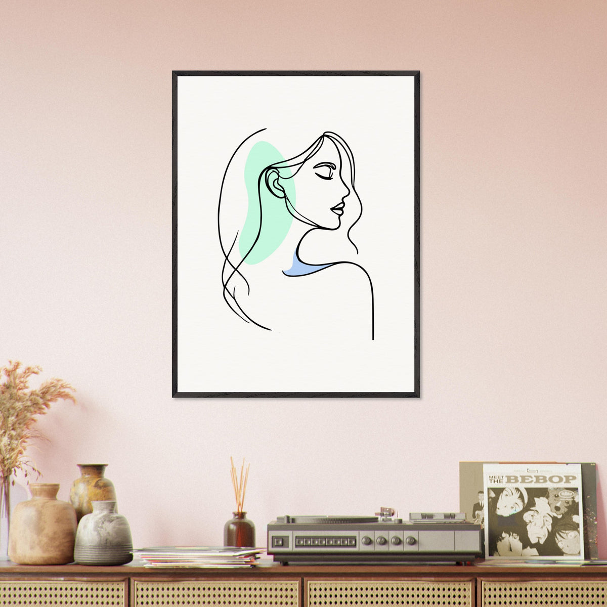 Elegance in Line - Minimalist Female Profile Art - 60x80 cm 24x32″ Black frame - Wooden Framed Posters