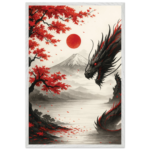 Japanese Dragon Wooden Framed Poster – Gift of Power - White frame - Wooden Framed Posters