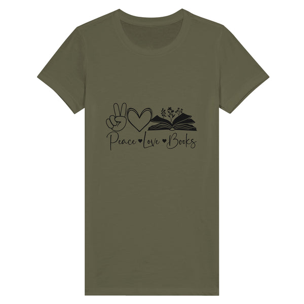 Literary Harmony - Peace, Love, Books Statement - Military Green - T-shirts