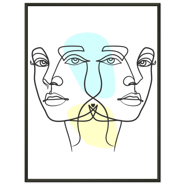 Twins in Harmony - Minimalist Faces with Pastel Touch - 60x80 cm 24x32″ - Metal Framed Posters