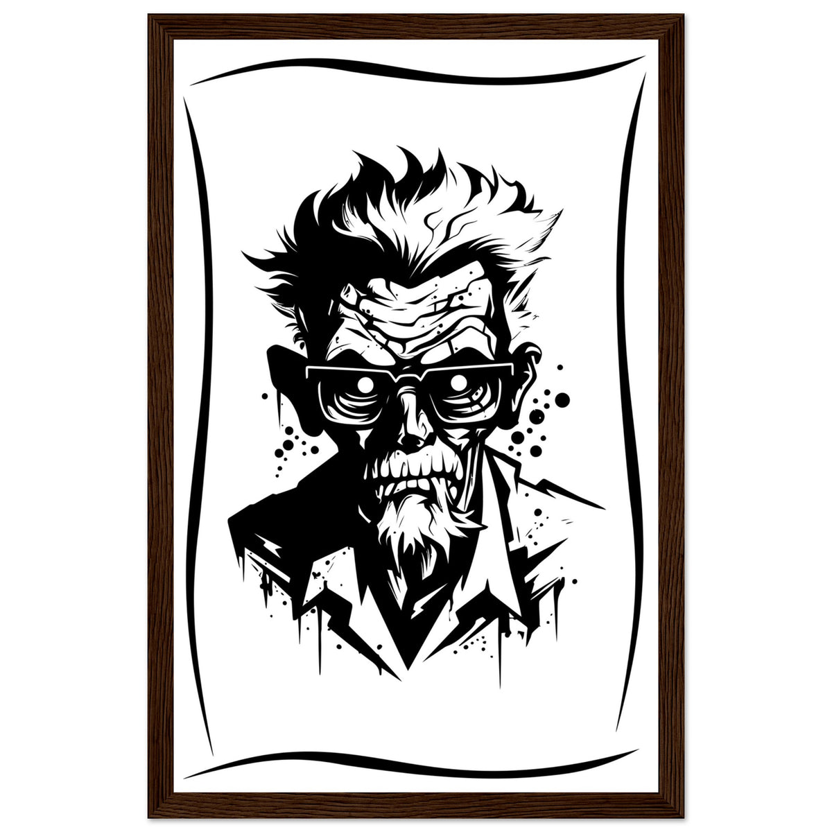 Edgy Artistry - Black and White Character - 28x43 cm XL (11x17″) Dark wood frame - Wooden Framed Posters