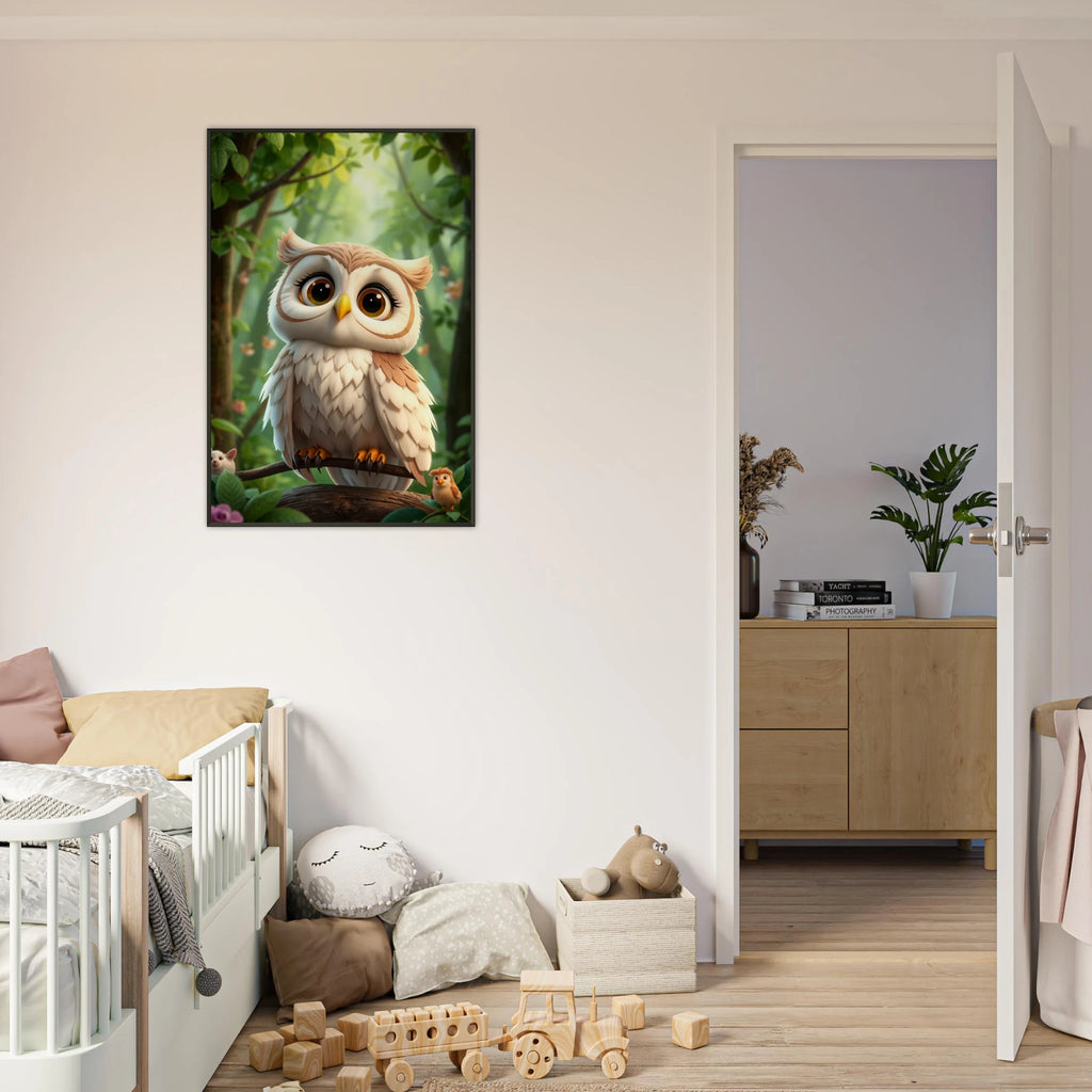 Forest Friend - A Whimsical Owl's Gaze - 60x90 cm 24x36″ - Metal Framed Posters