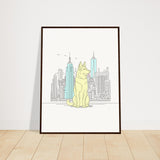 Urban Companion - Dog and Cityscape Art - 60x80 cm 24x32″ Dark wood frame - Wooden Framed Posters