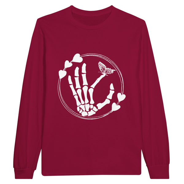 Infinite Love - Skeleton Hand & Butterfly Heart Graphic Tee - Cardinal Red - Sweatshirt