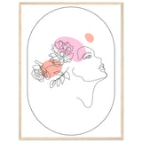 Ethereal Blossom Muse - Framed Line Art Poster - 60x80 cm 24x32″ Wood frame - Wooden Framed Posters