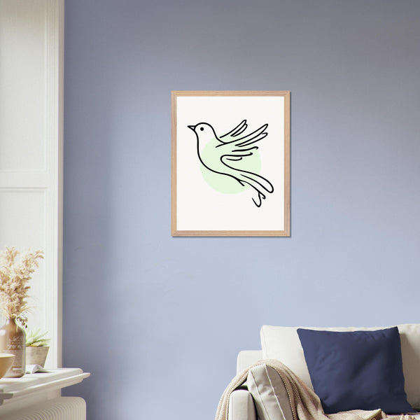 Grace in Flight - Bird Line Art Wooden Framed Poster - 40x50 cm 16x20″ Wood frame - Wooden Framed Posters