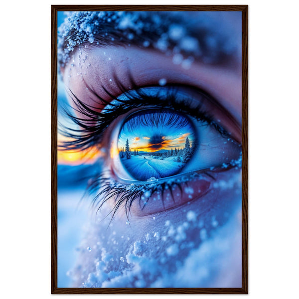 Vision of Snow - Eye with Winter Scene Poster - 40x60 cm 16x24″ Dark wood frame - Framed Posters