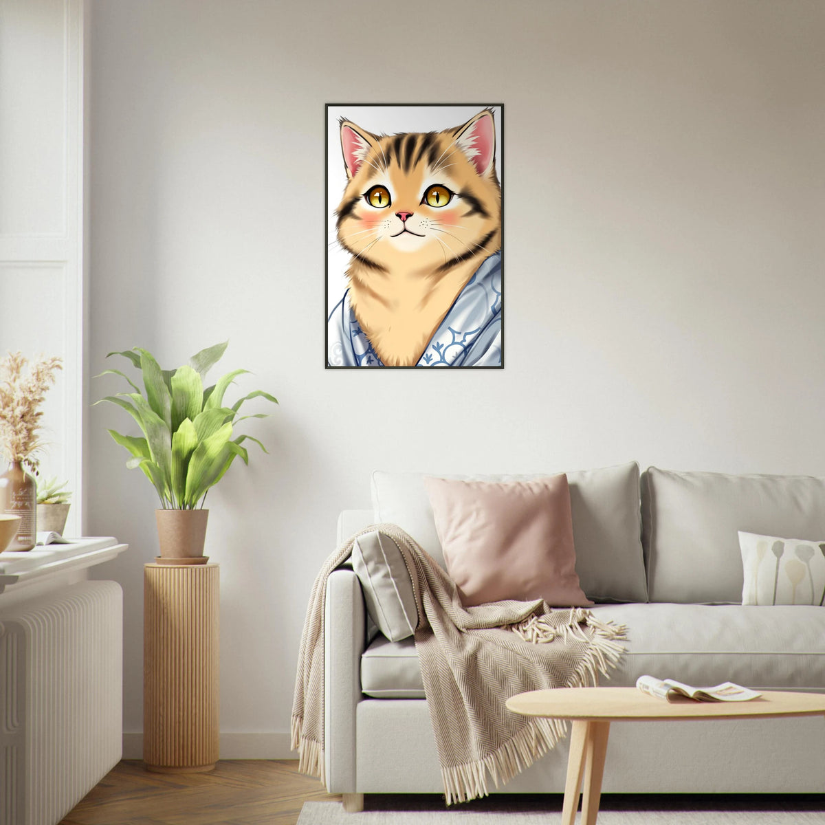 Regal Whiskers - Anime Cat Framed Art - - Metal Framed Posters