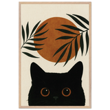 Sunset Whiskers – Minimal Cat Art Wooden Frame Gift - Wood frame - Wooden Framed Posters