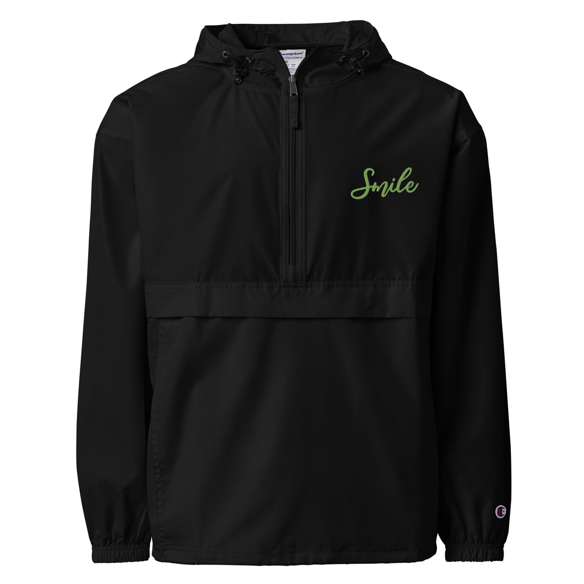 Smile in Every Stitch - Champion Pack-able Jacket with Hand-Drawn Typography - -