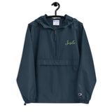 Smile in Every Stitch - Champion Pack-able Jacket with Hand-Drawn Typography - Navy -