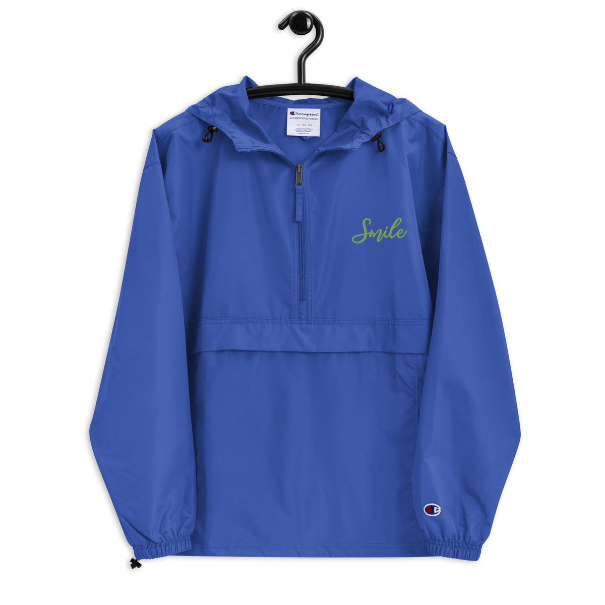 Smile in Every Stitch - Champion Pack-able Jacket with Hand-Drawn Typography - Royal Blue -