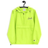 Smile in Every Stitch - Champion Pack-able Jacket with Hand-Drawn Typography - Safety Green -