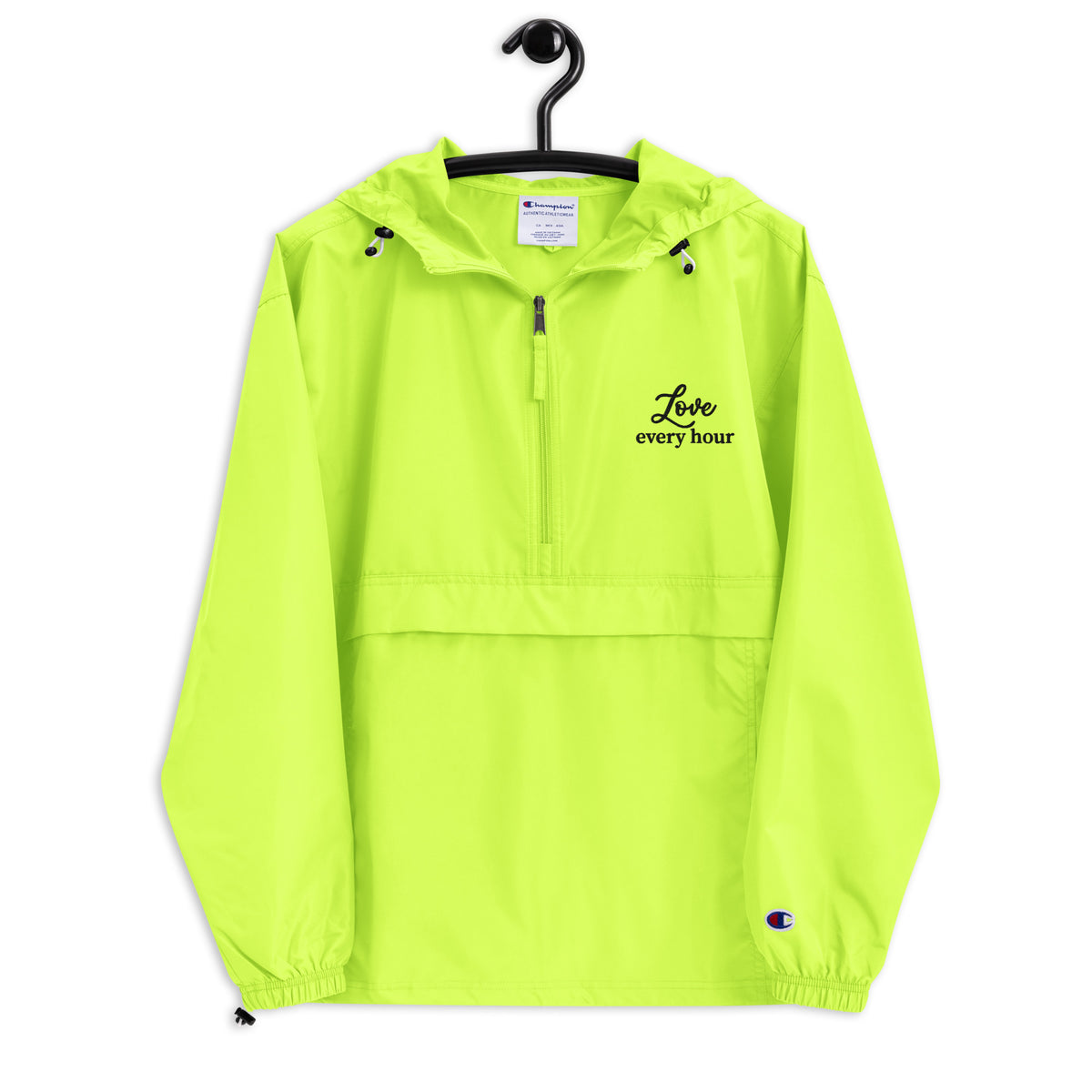 Every Hour Love - Embroidered Typography Champion Jacket - Safety Green - Jackets