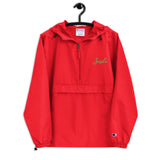 Smile in Every Stitch - Champion Pack-able Jacket with Hand-Drawn Typography - Scarlet -