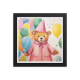 Festive Cheer - Adorable Bear with Balloons - Black 10″×10″ - Framed Poster