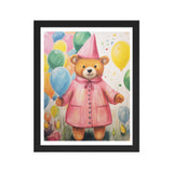 Festive Cheer - Adorable Bear with Balloons - Black 11″×14″ - Framed Poster