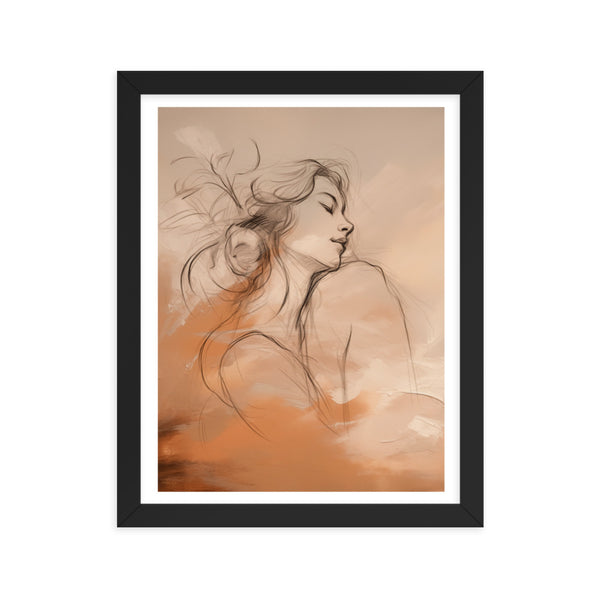 Serene Reflections - Woman in Sketch Wall Decor - Black 11″×14″ - Framed Poster