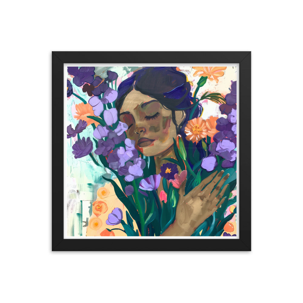 Blossoming Dreams - A Moment Captured - Black 12″×12″ - Wooden Framed Posters