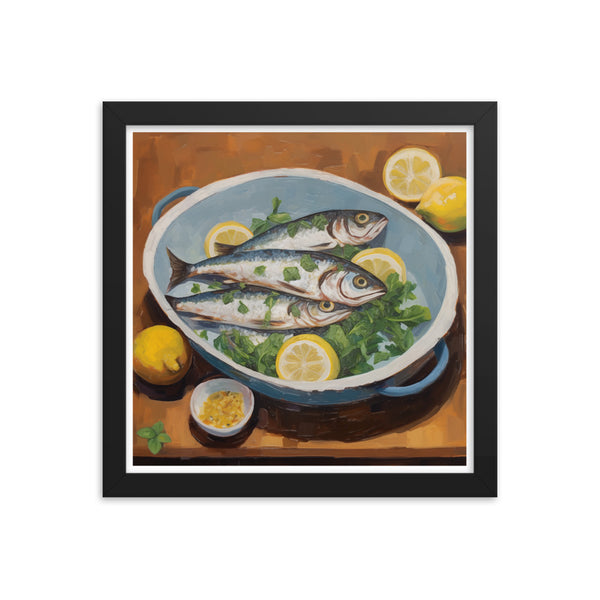 Culinary Artistry - Fresh Catch Delight - Black 12″×12″ - Framed Posters