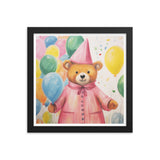 Festive Cheer - Adorable Bear with Balloons - Black 12″×12″ - Framed Poster