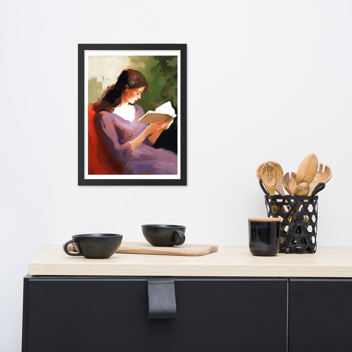 Silent Reflection - The Reading Lady - 12″×16″ - Wooden Framed Posters