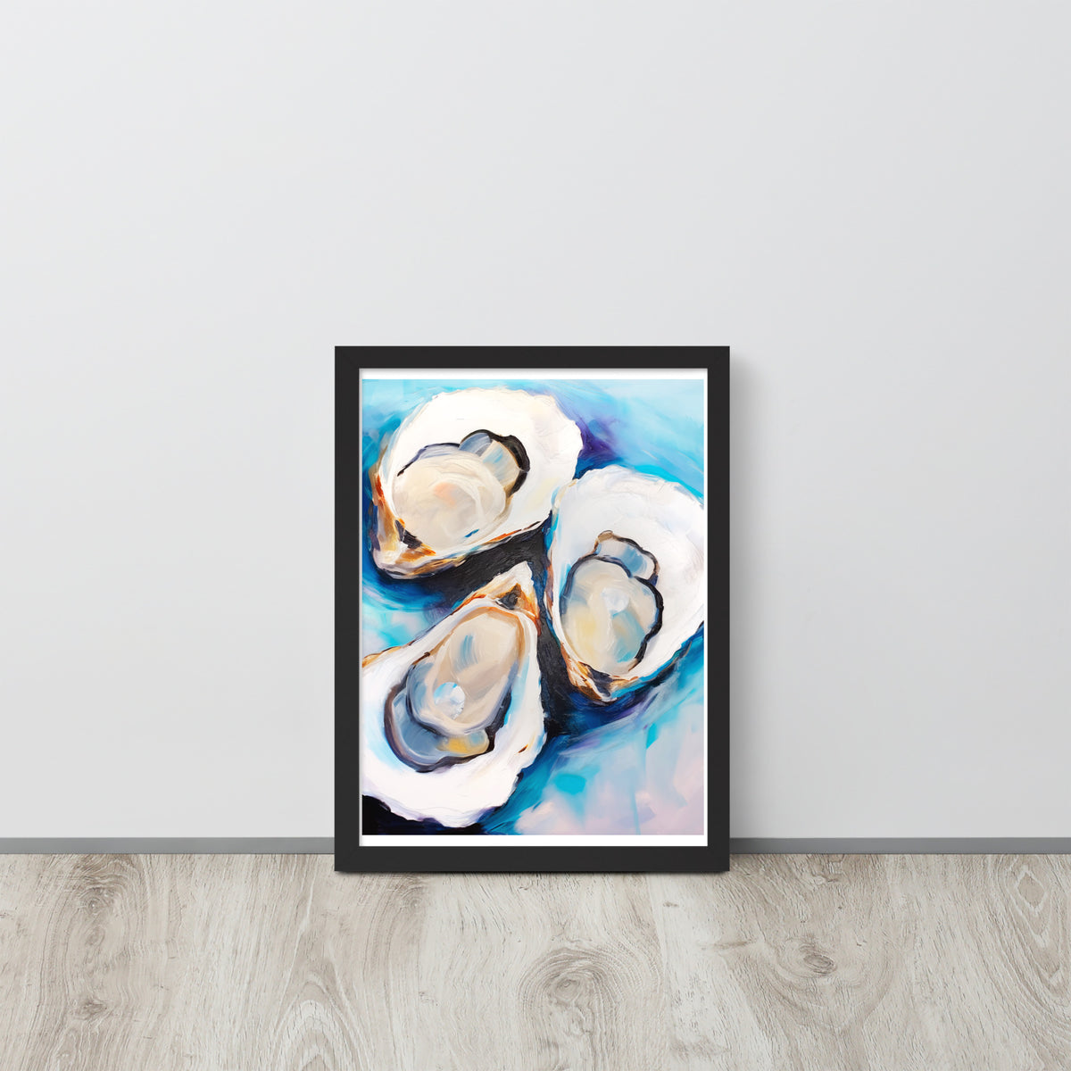 Ocean's Bounty - Elegant Oyster Art - Black - Wooden Framed Posters