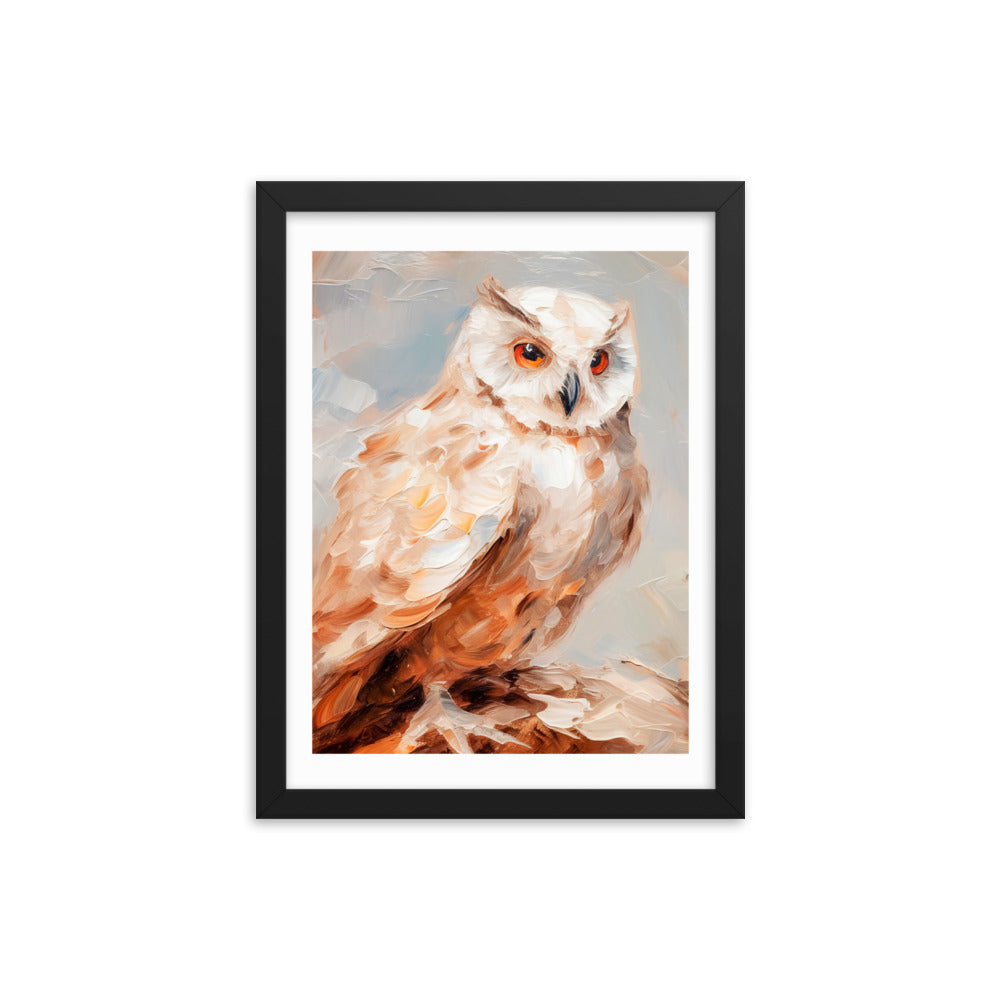 Wild Wisdom - Owl in Earthy Hues - Black 12″×16″ - Wooden Framed Posters